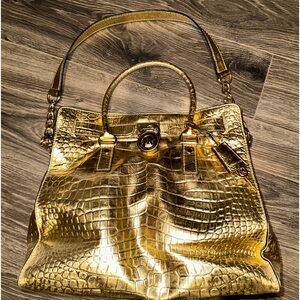 Special edition gold croc skin Michael Kors large handbag. Like new